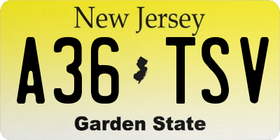 NJ license plate A36TSV