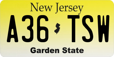 NJ license plate A36TSW