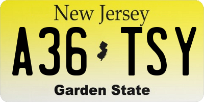 NJ license plate A36TSY