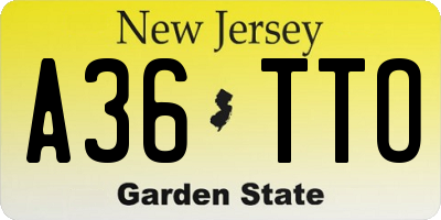 NJ license plate A36TTO