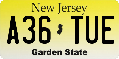 NJ license plate A36TUE