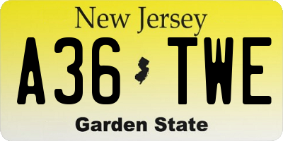 NJ license plate A36TWE