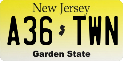 NJ license plate A36TWN