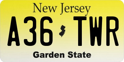 NJ license plate A36TWR