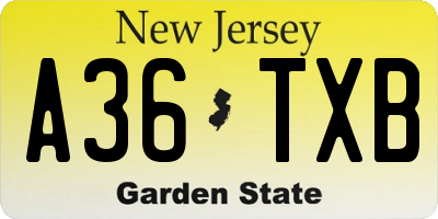 NJ license plate A36TXB