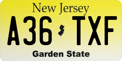 NJ license plate A36TXF