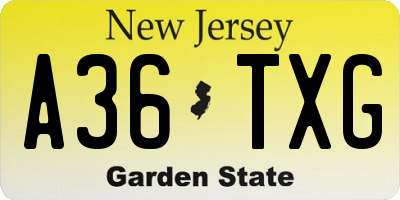NJ license plate A36TXG
