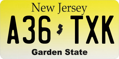 NJ license plate A36TXK