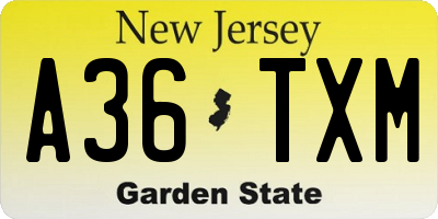 NJ license plate A36TXM