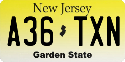 NJ license plate A36TXN