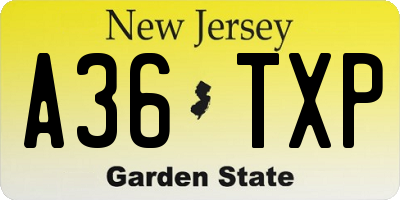 NJ license plate A36TXP
