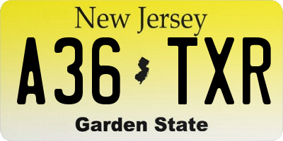 NJ license plate A36TXR