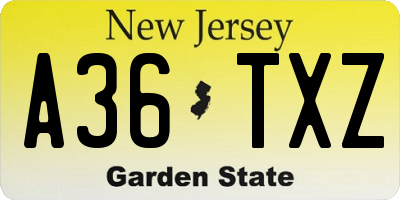 NJ license plate A36TXZ