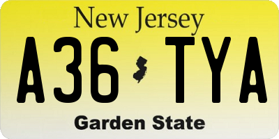 NJ license plate A36TYA