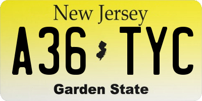 NJ license plate A36TYC