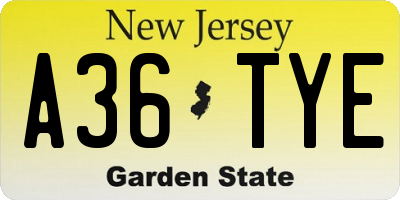 NJ license plate A36TYE