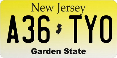 NJ license plate A36TYO