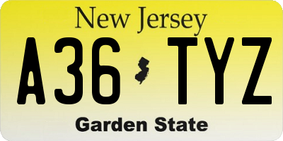 NJ license plate A36TYZ