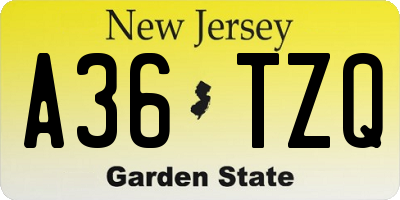 NJ license plate A36TZQ