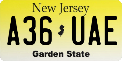 NJ license plate A36UAE