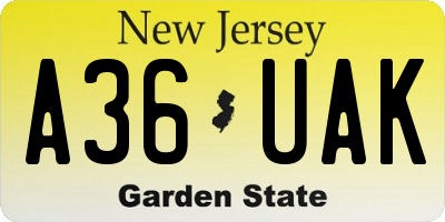 NJ license plate A36UAK