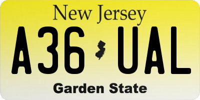NJ license plate A36UAL