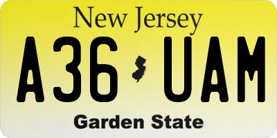 NJ license plate A36UAM