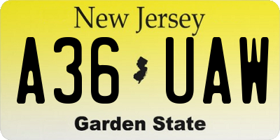 NJ license plate A36UAW