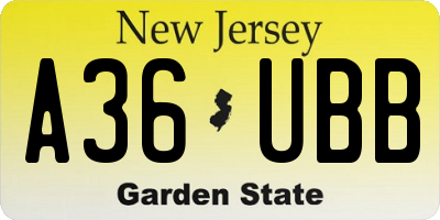 NJ license plate A36UBB