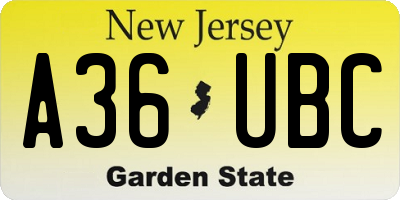 NJ license plate A36UBC