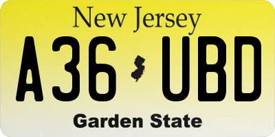 NJ license plate A36UBD