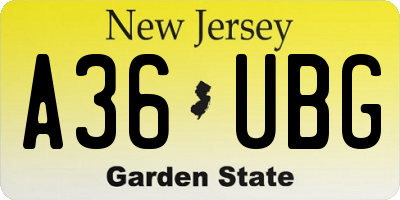 NJ license plate A36UBG