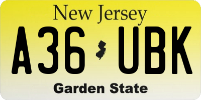 NJ license plate A36UBK