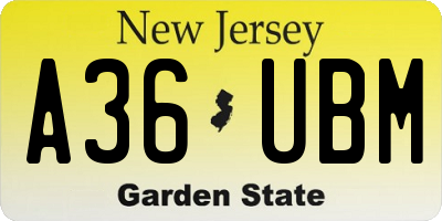 NJ license plate A36UBM