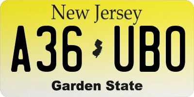 NJ license plate A36UBO
