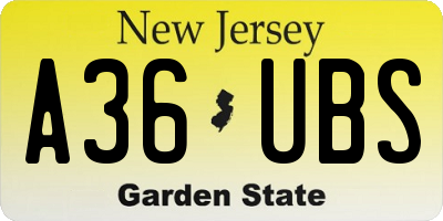 NJ license plate A36UBS