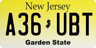 NJ license plate A36UBT