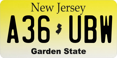 NJ license plate A36UBW