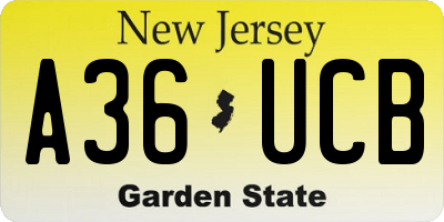 NJ license plate A36UCB