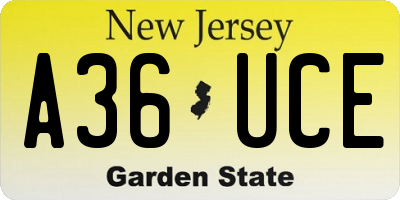 NJ license plate A36UCE