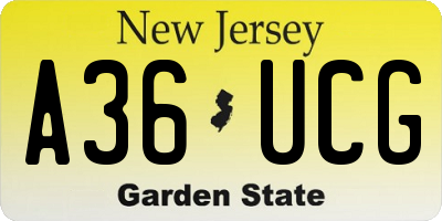 NJ license plate A36UCG