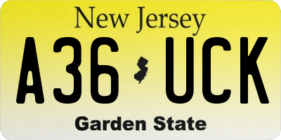 NJ license plate A36UCK