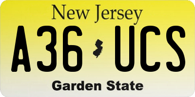 NJ license plate A36UCS