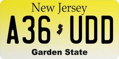 NJ license plate A36UDD