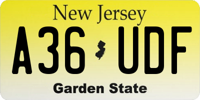 NJ license plate A36UDF