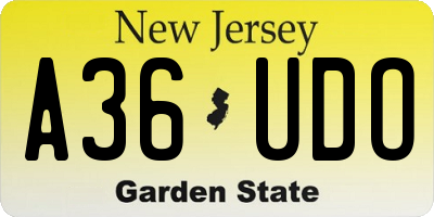 NJ license plate A36UDO