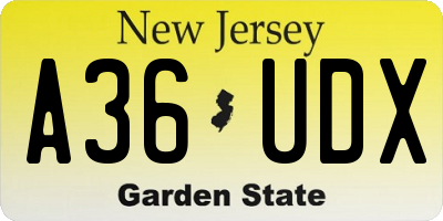 NJ license plate A36UDX