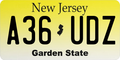 NJ license plate A36UDZ