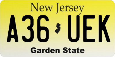 NJ license plate A36UEK