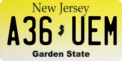 NJ license plate A36UEM